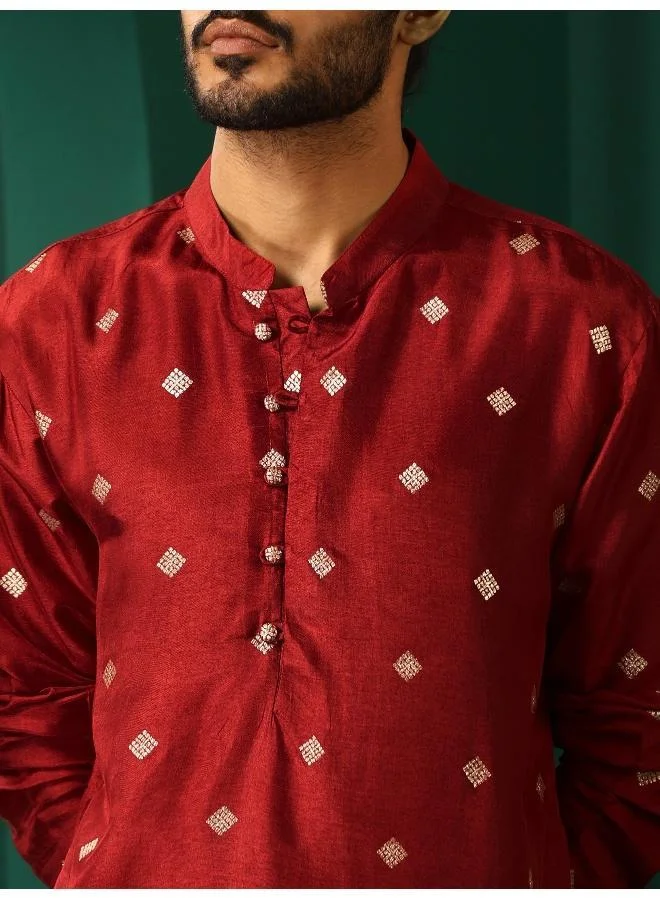 trueBrowns trueBrowns Men's Maroon Diamond Viscose Silk Long Kurta