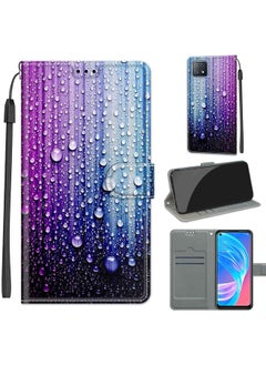 HuHa Case Cover Voltage Coloured Drawing Magnetic Clasp Horizontal Flip PU Leather Case with Holder & Card Slots For OPPO A72 5G / A73 5G / A53 5G C05 Purple Blue Water Drops 