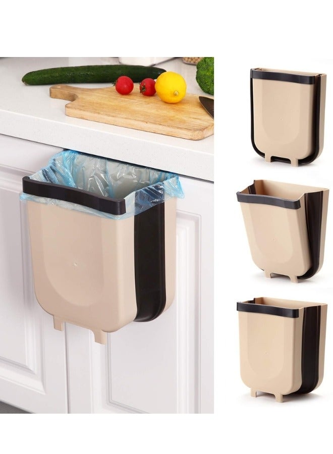 Collapsible Waste Bin for Home Kitchen Cabinet with Hanging Door Ideal for Emptying Vegetable and Fruit Waste Directly from the Worktop 9L Capacity - Brown  - Image 1