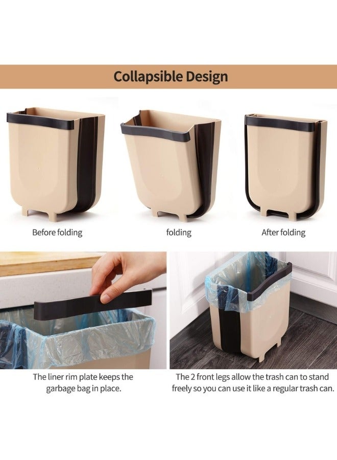 Collapsible Waste Bin for Home Kitchen Cabinet with Hanging Door Ideal for Emptying Vegetable and Fruit Waste Directly from the Worktop 9L Capacity - Brown  - Image 3