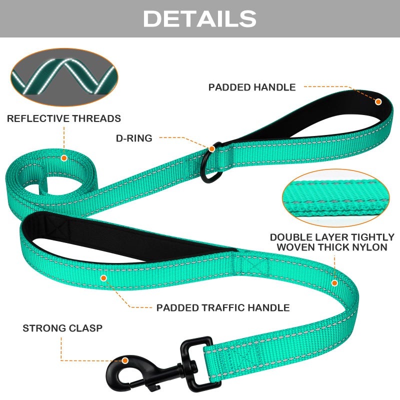 Joytale Dog Leash Heavy Duty for Large Dogs that Pull, Double Handle for Traffic Control, Double-Sided Reflective Leashes for Large Medium Dogs Night Safety, 6FT, Teal - Image 3