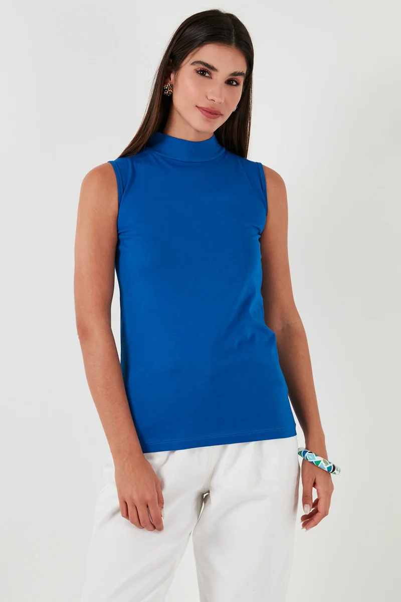 ليلا Cotton Sleeveless High Collar T Shirt Women's T Shirt 5865710