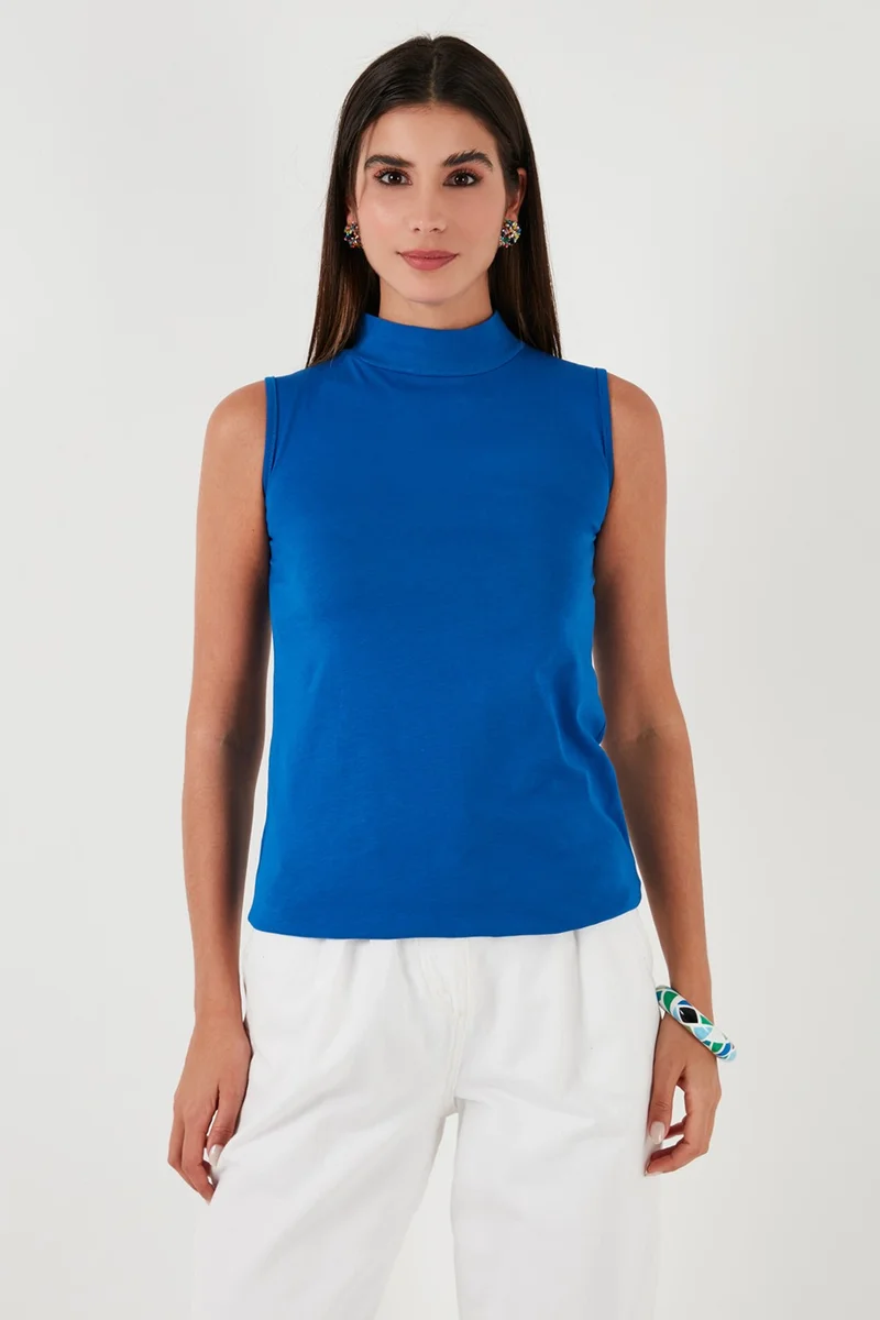 ليلا Cotton Sleeveless High Collar T Shirt Women's T Shirt 5865710