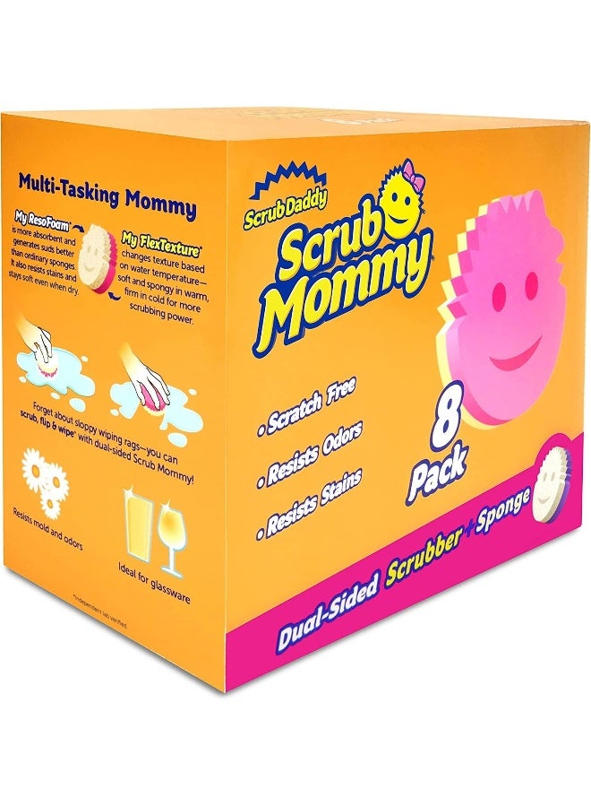 Scrub Daddy Dual Sided Sponge and Scrubber - Scrub Mommy - Scratch Free Sponge for Dishes and Home, Soft in Warm Water, Firm in Cold, Odor Resistant, Multi Surface 8 Count (Pack of 1) - Image 1
