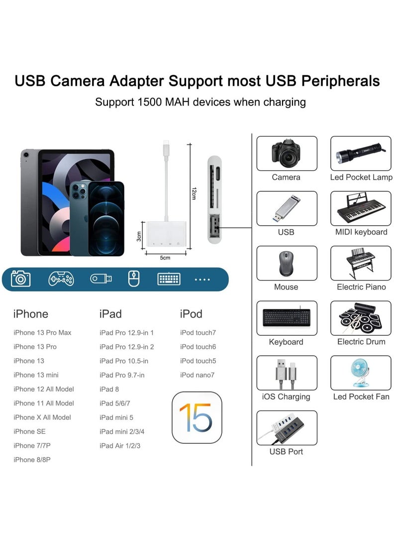 Generic - Lightning to SD Card Reader Adapter for iPhone iPad,Lightning USB Camera Adapter for iPad/iPhone 14/13/12/11/Xs XR X 8/7 Support Most USB Stick Keyboard Hub MIDI - Image 1