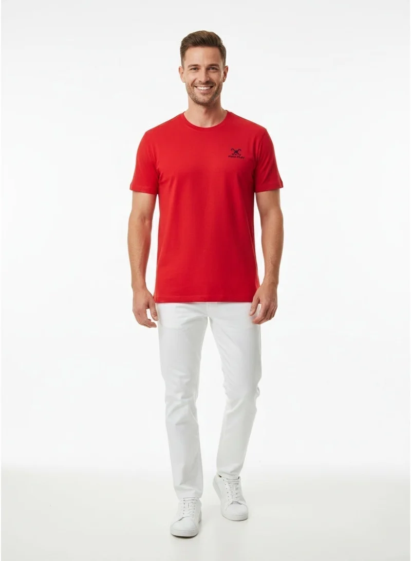 لعب البولو تيشيرت رجالي برسومات - أحمر