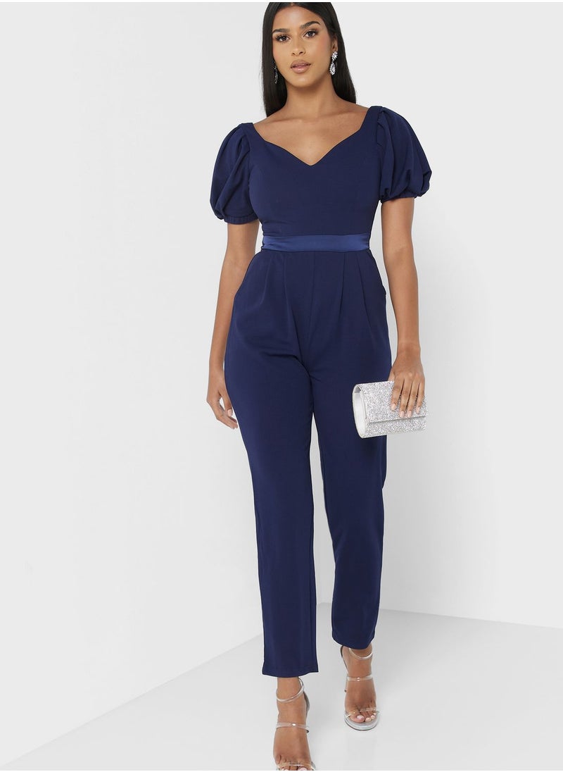 skirt and stiletto - Sweetheart Neck Pocket Detail Jumpsuit - Image 1