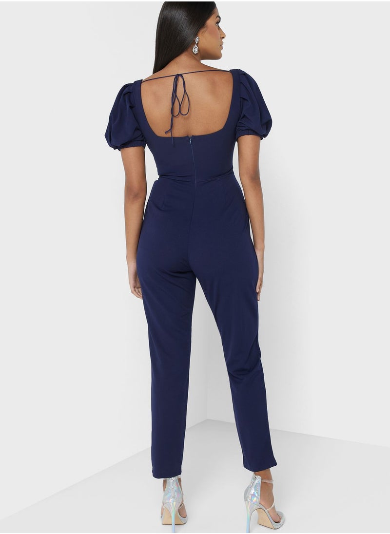 skirt and stiletto - Sweetheart Neck Pocket Detail Jumpsuit - Image 1