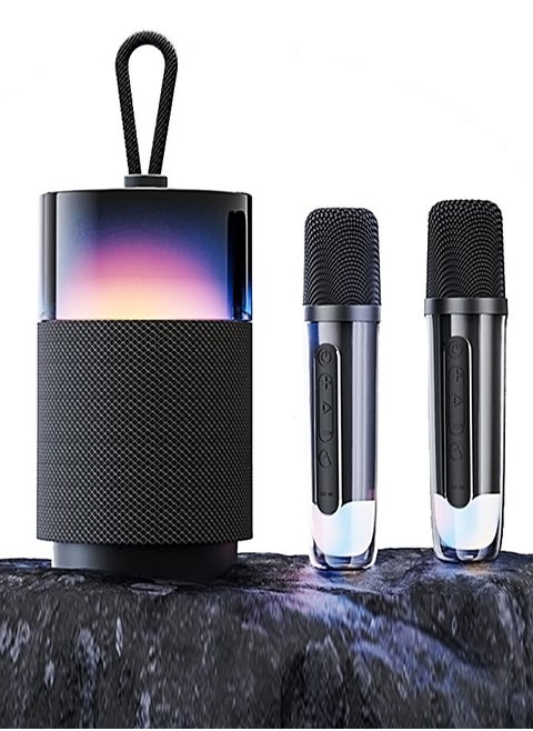 High Sound Quality Bluetooth Speaker with Microphone Portable Karaoke Speaker Kits with 2 Wireless Microphones with Noise Reduction/Colorful Light/Subwoofer/Long Battery Life for Vlog