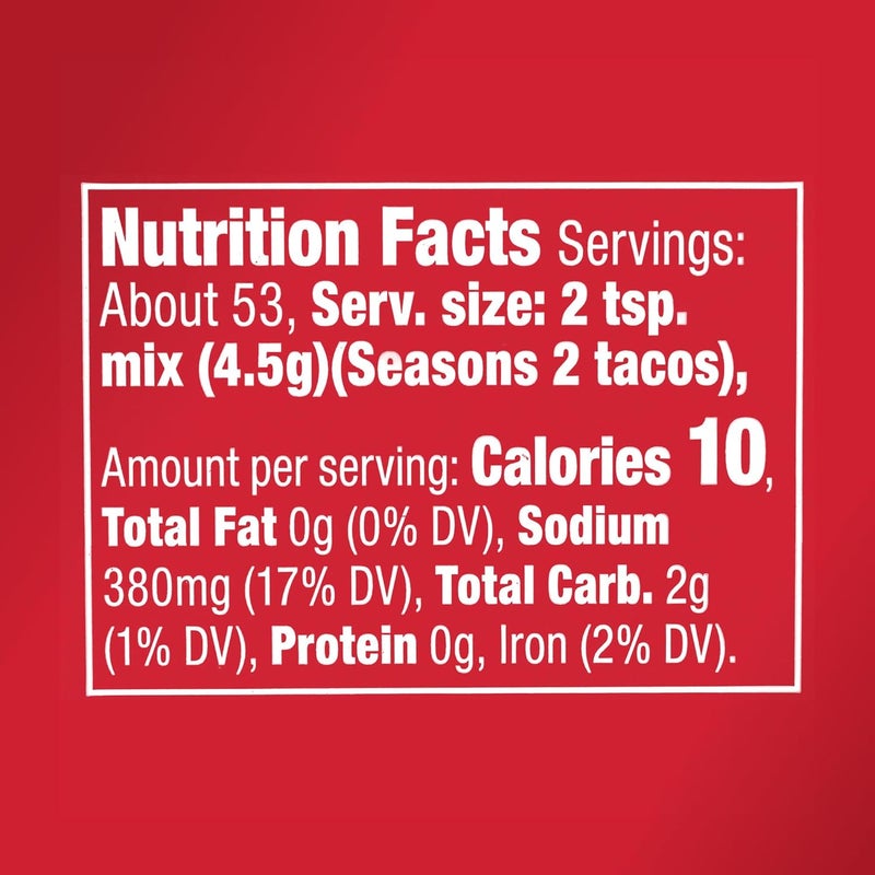 McCORMICK خلطة توابل تاكو الأصلية من مكورميك - 8.5 أونصة في جرة، بدون MSG، بدون نكهات صناعية - Image 2