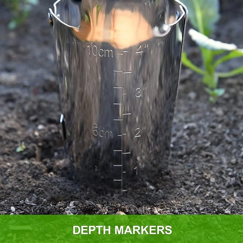 Yindeful Bulb Planter Tool, 4 Inches Depth Mark Hand Bulb Planter, Non-Bending Stainless Steel Bulb Planter Digger, Garden Bulb Transplanter with Comfortable Grip Wooden Handle for Tulip and Daffodils - Image 4