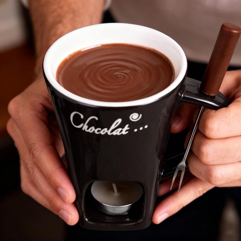 Chocolate Fondue Cup - Ceramic Butter Warmer - Personal Melt Fondue Mugs Set - for Seafood Appetizer Dessert Sauce Candy Bread Caramel Date Night Birthday Wedding Party - Image 2