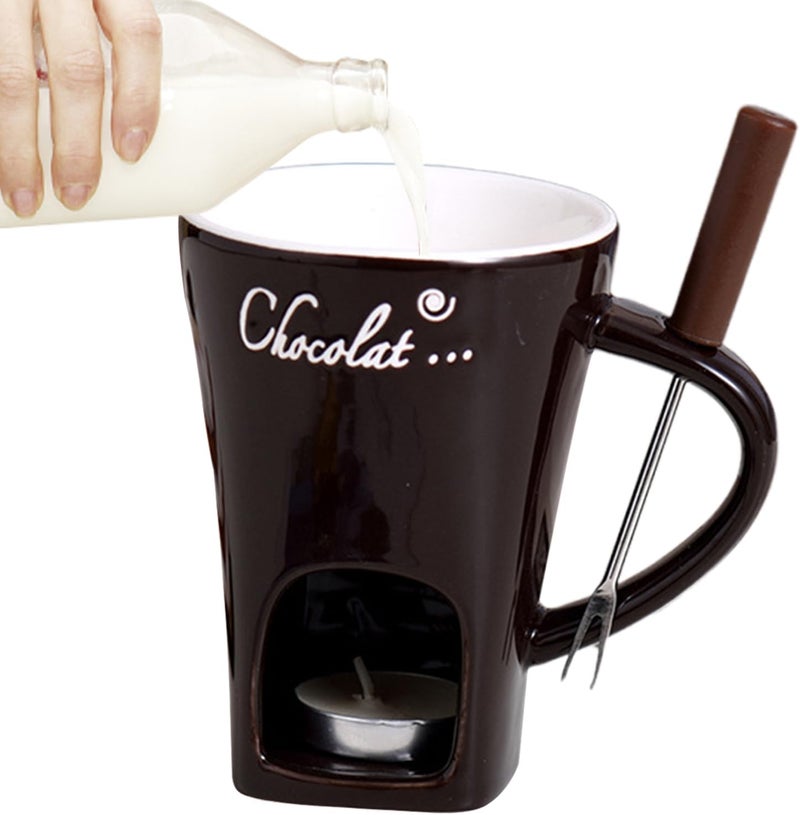 Chocolate Fondue Cup - Ceramic Butter Warmer - Personal Melt Fondue Mugs Set - for Seafood Appetizer Dessert Sauce Candy Bread Caramel Date Night Birthday Wedding Party - Image 1