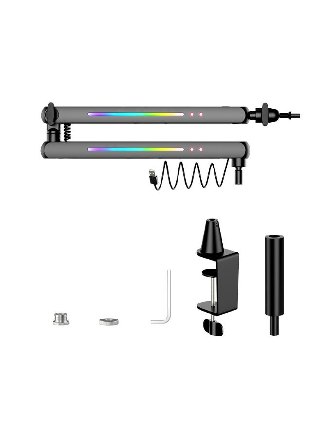 ذراع ميكروفون ZFSZ RGB قابل للتعديل عالي التحمل، حامل ميكروفون مع مشبك مكتبي وقضيب تمديد للألعاب والبث المباشر والبودكاست - Image 1
