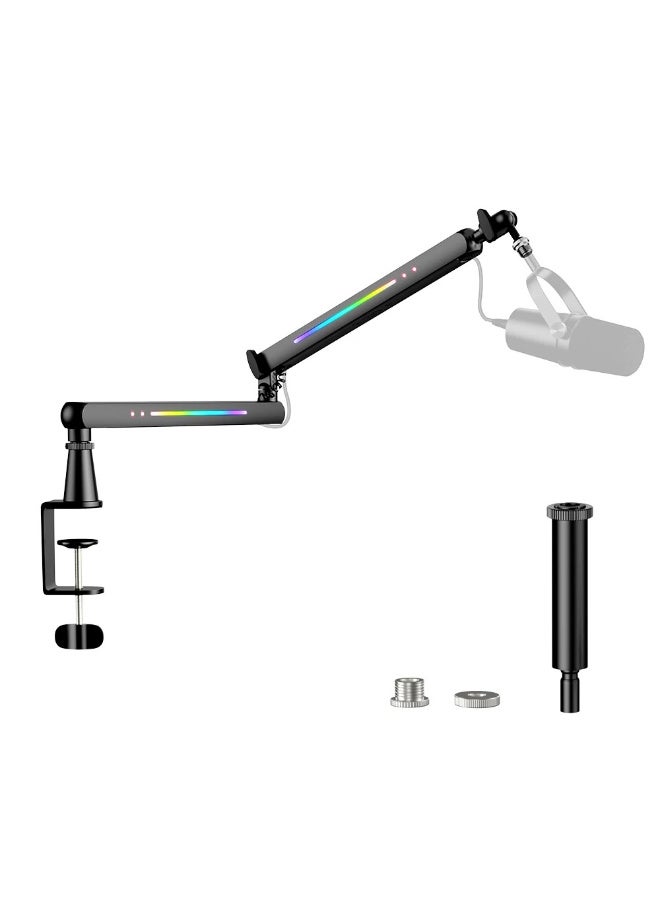 ذراع ميكروفون ZFSZ RGB قابل للتعديل عالي التحمل، حامل ميكروفون مع مشبك مكتبي وقضيب تمديد للألعاب والبث المباشر والبودكاست - Image 2
