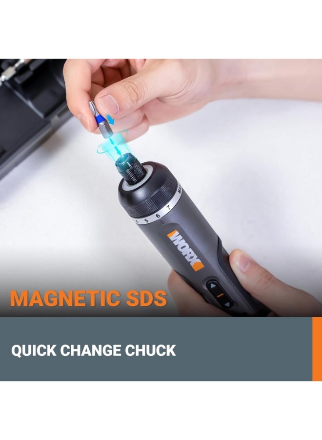 Worx WX242 4V Smart Cordless Electric Screwdriver Set – 7-Level Torque, SDS Quick-Change Chuck, LED Lighting, USB Rechargeable with 30 Bit Kit - Image 5
