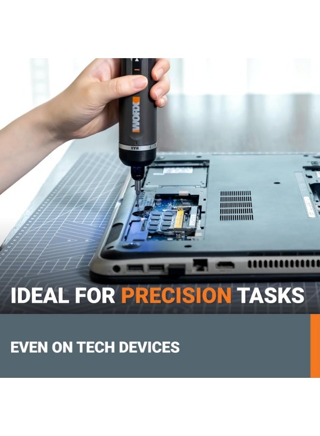 Worx WX242 4V Smart Cordless Electric Screwdriver Set – 7-Level Torque, SDS Quick-Change Chuck, LED Lighting, USB Rechargeable with 30 Bit Kit - Image 3