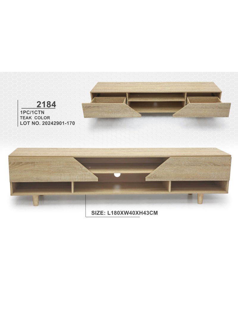KARNAK - Karnak Modern TV Cabinet, Entertainment Stand, Media Console with a Natural Wood Finish & Storage Doors for Living Room or Media Room Color (Teak) 180Cm - Image 1