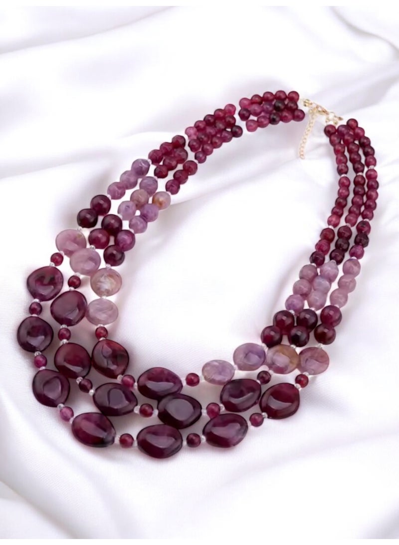 ANUM BY MUNA Elegant Handmade Necklace with Natural Stones in Burgundy & Rose Tones - Image 1