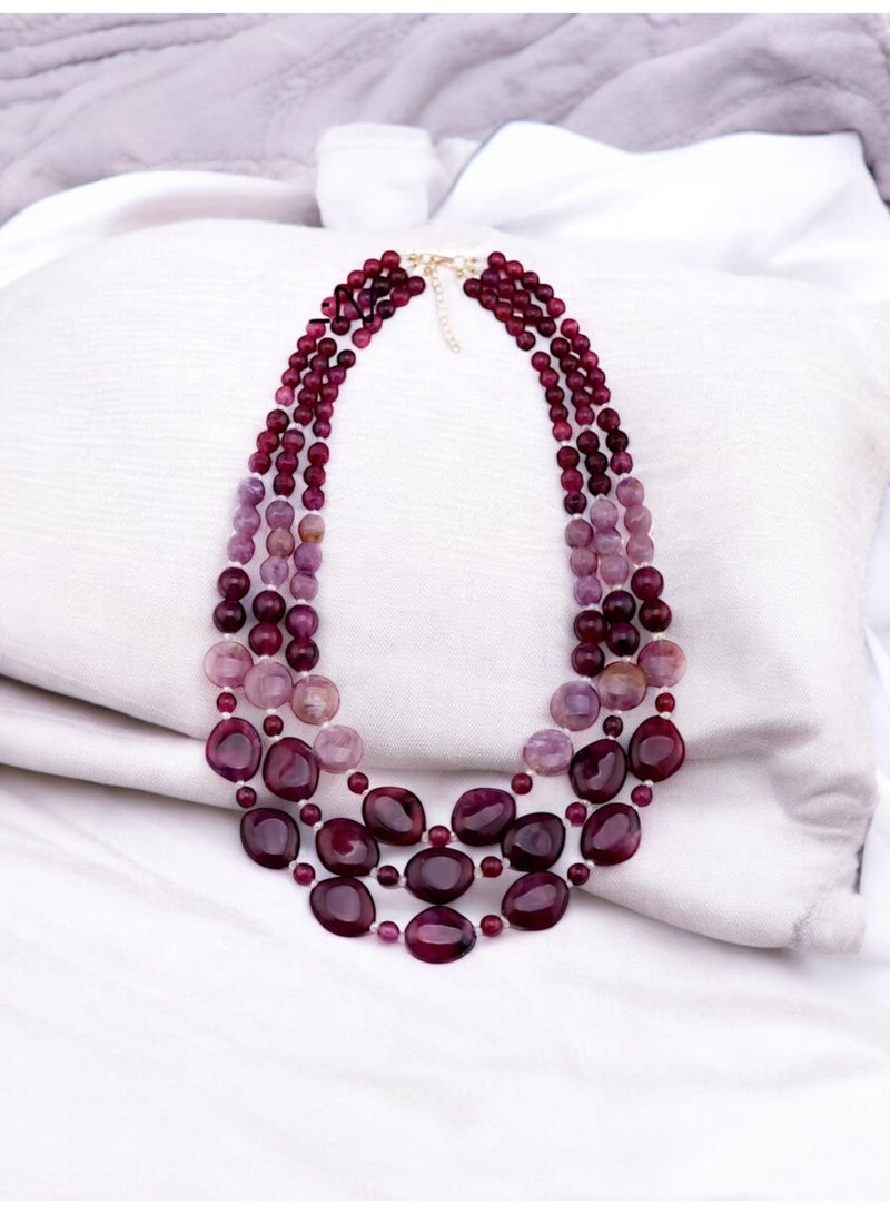 ANUM BY MUNA Elegant Handmade Necklace with Natural Stones in Burgundy & Rose Tones - Image 2