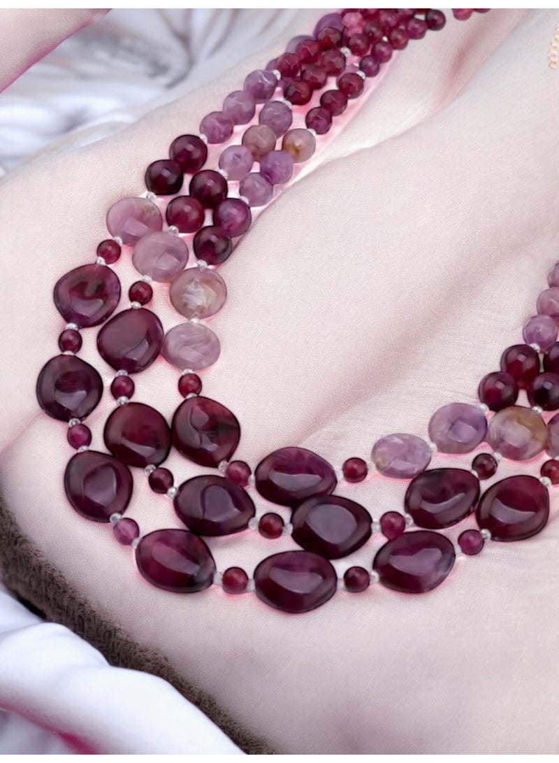 ANUM BY MUNA Elegant Handmade Necklace with Natural Stones in Burgundy & Rose Tones - Image 3