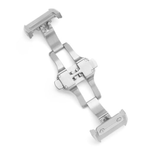 hengfento2 Buckle Clasp Band Replacement For Cartier Santos Leather Deployment Stainless Steel 18/21mm (21mm Silver) - Image 3