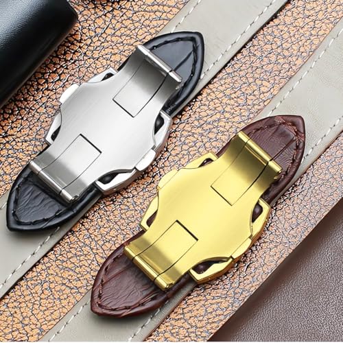 hengfento2 Buckle Clasp Band Replacement For Cartier Santos Leather Deployment Stainless Steel 18/21mm (21mm Silver) - Image 5
