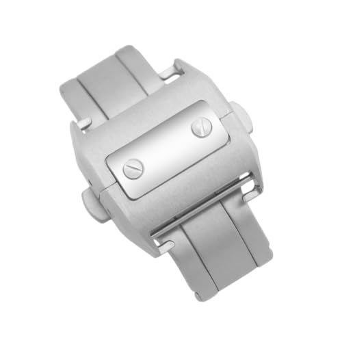 hengfento2 Buckle Clasp Band Replacement For Cartier Santos Leather Deployment Stainless Steel 18/21mm (21mm Silver) - Image 1