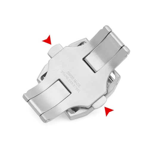 hengfento2 Buckle Clasp Band Replacement For Cartier Santos Leather Deployment Stainless Steel 18/21mm (21mm Silver) - Image 2
