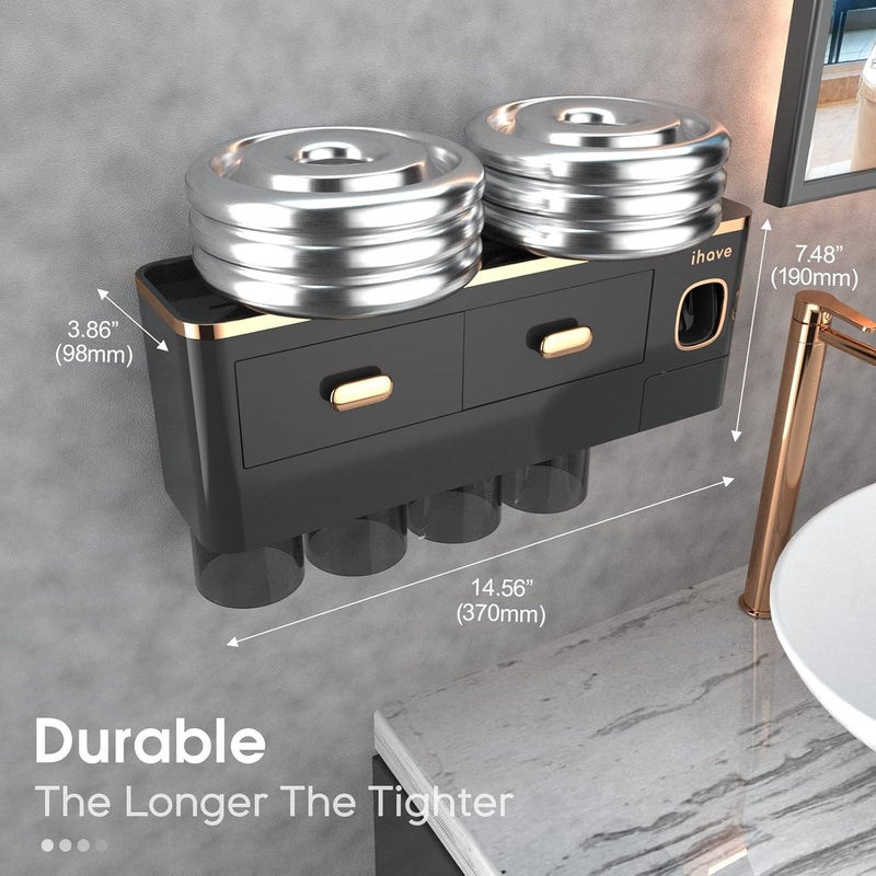 iHave Toothbrush Holders for Bathrooms - Upgrade Wall Mounted Toothbrush Holder with Toothpaste Dispenser - 4 Cups, Large Capacity Tray, 2 Cosmetic Drawer - Bathroom Organizers and Storage - Image 5