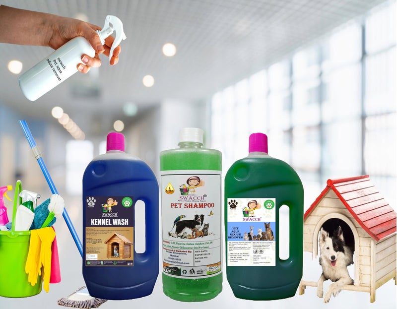swacch Kennel Wash (Lavender) + Pet Shampoo (Neem Alovera) I Pet Aqua Odour Remover (Mogra) 1 Litre Combo Pack of 3 Economical Pack I Dog and Cat Friendly - Image 2