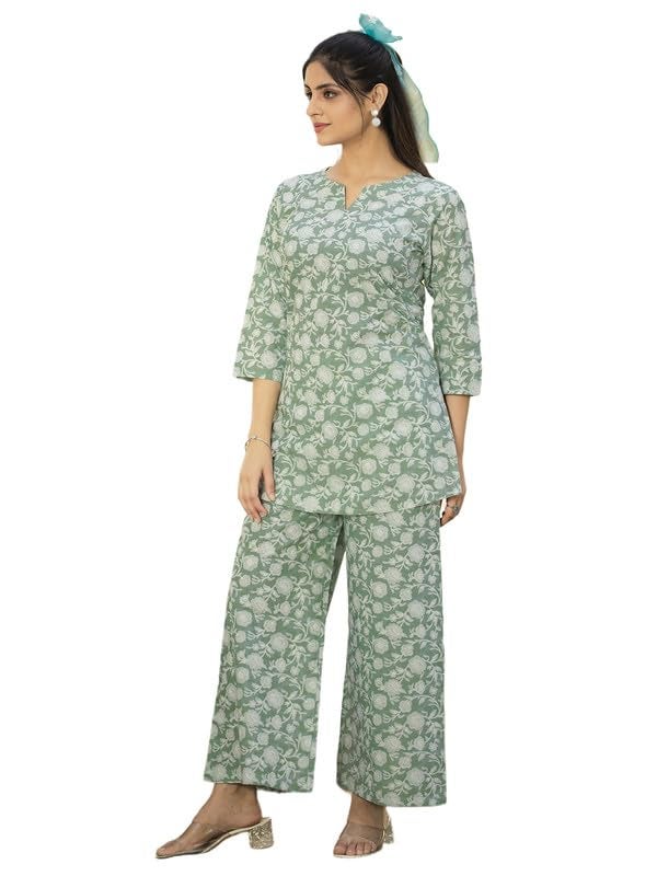 Tee Projekt Cotton Ethnic Wear Co Ord Set for Women | Co Ord Set for Women Stylish Light Green - Image 1