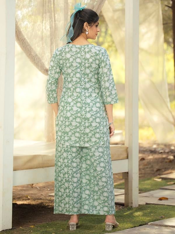 Tee Projekt Cotton Ethnic Wear Co Ord Set for Women | Co Ord Set for Women Stylish Light Green - Image 3