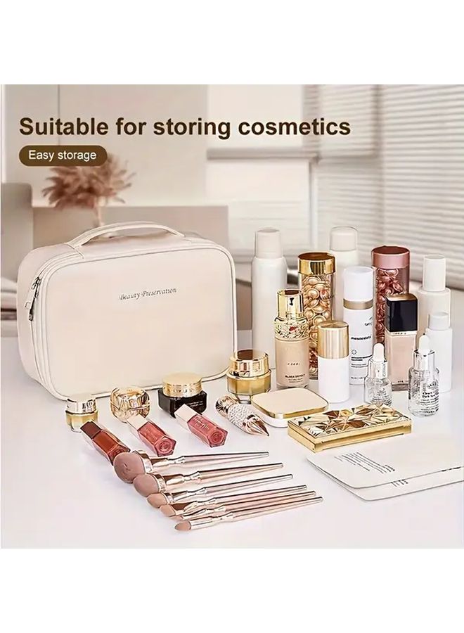 Pink Large Capacity Cosmetic Organizer With Brush Holder Travel Makeup Case Detachable Lid - Image 5