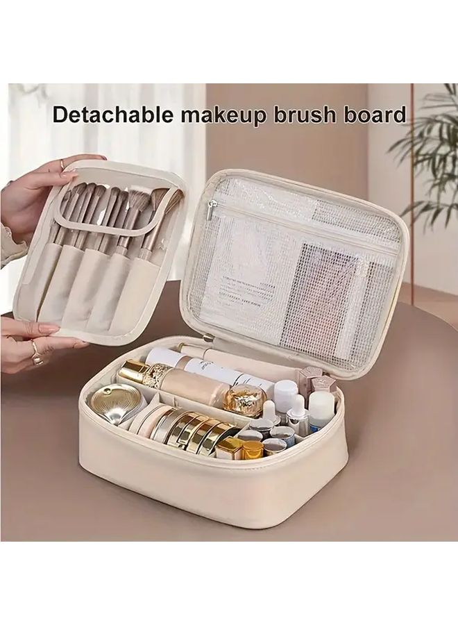 Pink Large Capacity Cosmetic Organizer With Brush Holder Travel Makeup Case Detachable Lid - Image 3