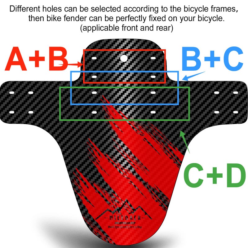 NICEDACK Bike Fender, Adjustable MTB Mud Guard, Front and Rear Compatible Mudguards for 26", 27.5", 29" Bikes and All Disc Brake Bicycle (Red) - Image 3