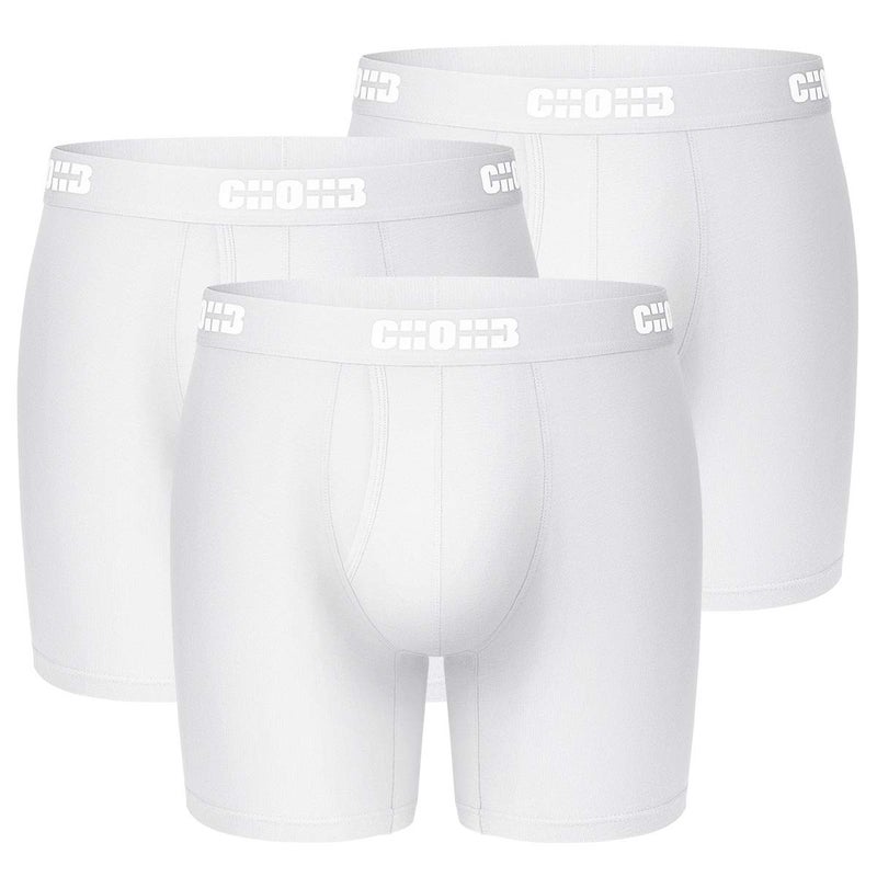 CHOHB Mens Underwear Micro Modal 3 Pack Boxer Briefs Open Fly WhiteXL