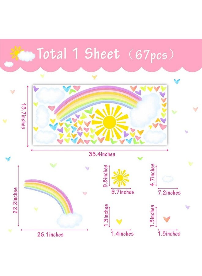 THEYGE Colorful Rainbow Wall Decals Sun Cloud Wall Decals Colorful Heart Wall Stickers Watercolor Yellow Sun Decal Large Rainbow Wall Stickers for Girls Room Kids Bedroom Nursery Decor - Image 5