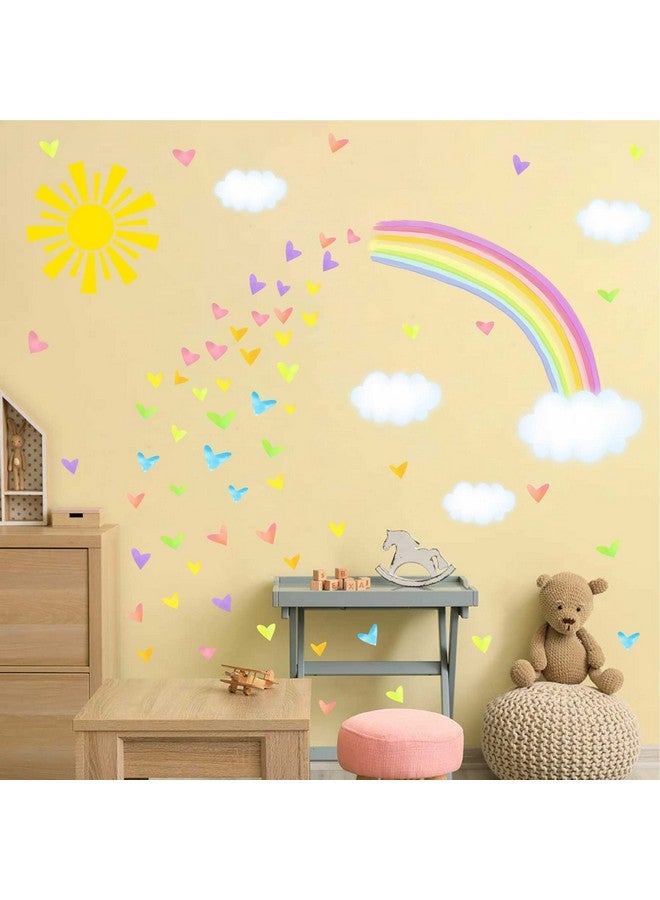 THEYGE Colorful Rainbow Wall Decals Sun Cloud Wall Decals Colorful Heart Wall Stickers Watercolor Yellow Sun Decal Large Rainbow Wall Stickers for Girls Room Kids Bedroom Nursery Decor - Image 3