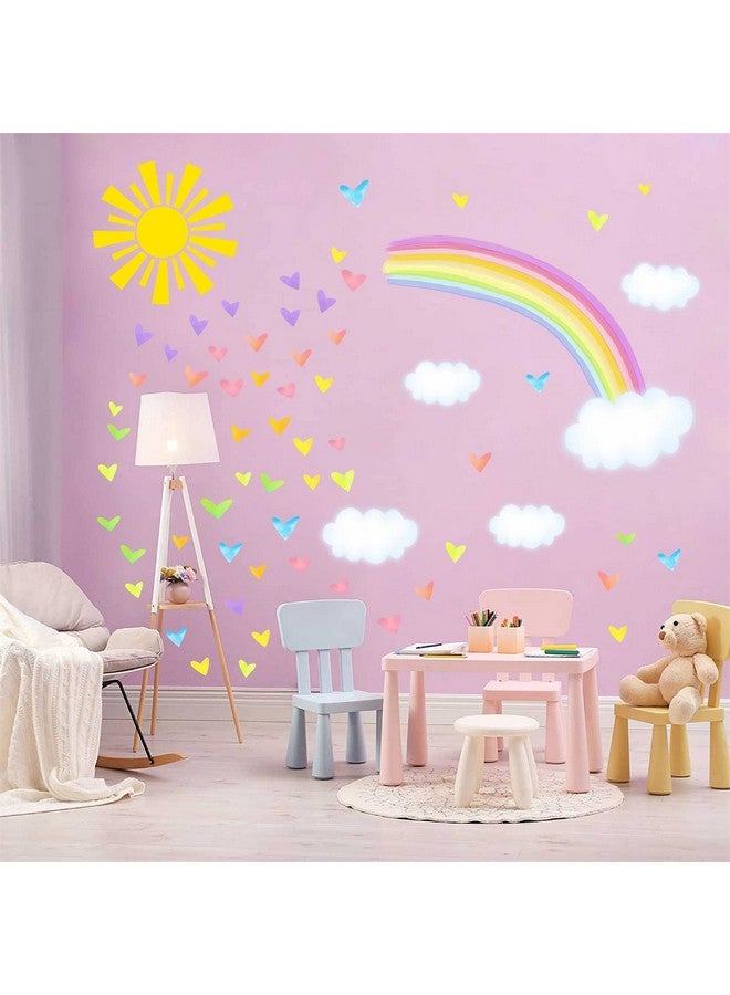 THEYGE Colorful Rainbow Wall Decals Sun Cloud Wall Decals Colorful Heart Wall Stickers Watercolor Yellow Sun Decal Large Rainbow Wall Stickers for Girls Room Kids Bedroom Nursery Decor - Image 1