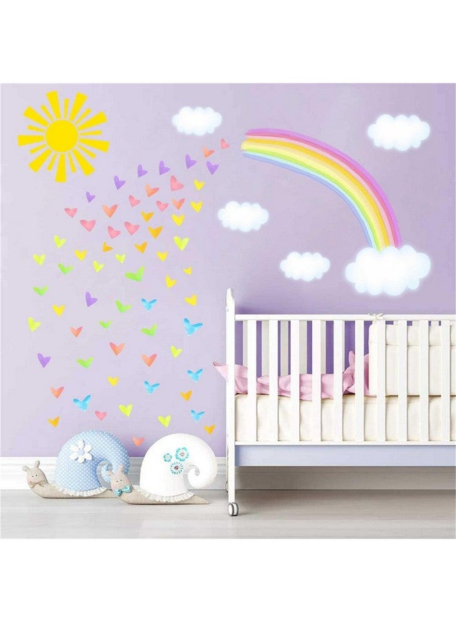 THEYGE Colorful Rainbow Wall Decals Sun Cloud Wall Decals Colorful Heart Wall Stickers Watercolor Yellow Sun Decal Large Rainbow Wall Stickers for Girls Room Kids Bedroom Nursery Decor - Image 4