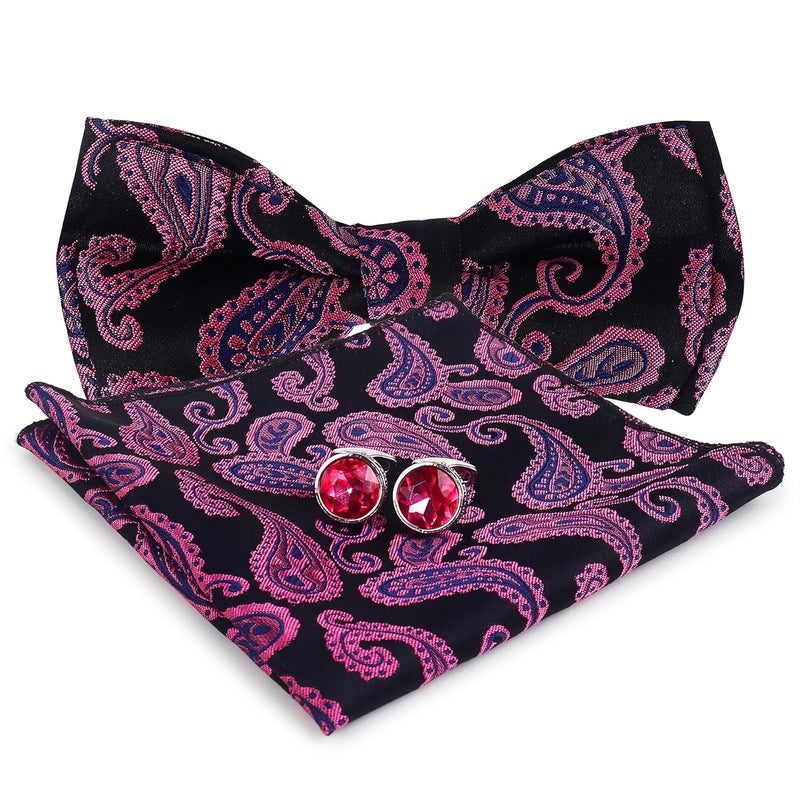 Riyasat- Men's Paisley Design Bow Tie and Pocket Square with Cufflinks Set - Image 1