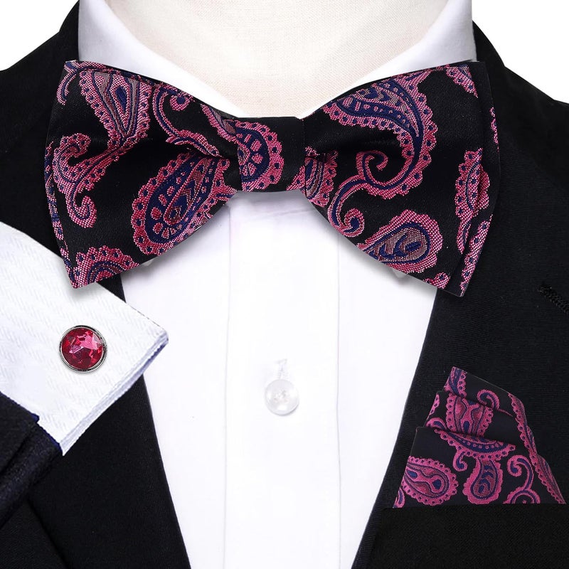 Riyasat- Men's Paisley Design Bow Tie and Pocket Square with Cufflinks Set - Image 2