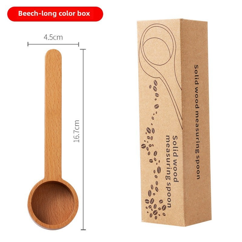 Wooden Coffee Spoon Black Walnut Long Short Handle Coffee Bean Spoon Measuring Spoon Powder Seasoning Measuring Wood Spoon Tea Spoon Beech-long (color boxed) 