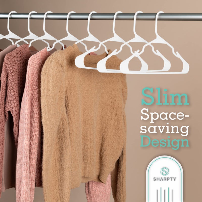 Sharpty Plastic Hangers Clothes Hangers for Clothing, Closet, Coats & Shirts - Notched, Durable, Space Saving - for Everyday Standard Use, Room Essentials & Basics - 50 Pack - White - Image 5
