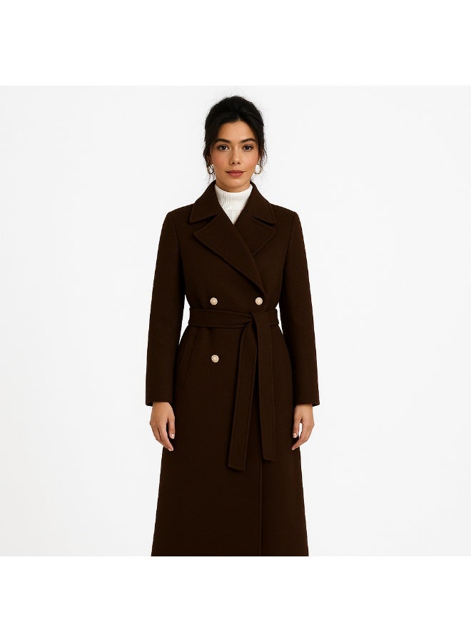 Women's Long Winter Coat in Dark Brown – Luxurious Wool Fabric, One Size Fits Up to 85 kg - Image 3