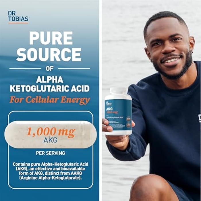 Dr. Tobias AKG Supplement 1000mg Per Serving, Bioavailable Alpha Ketoglutaric Acid, Supports Cellular Energy & Nitric Oxide Flow, Vegan, Gluten-Free, Non-GMO, 180 Capsules, 90 Servings - Image 2