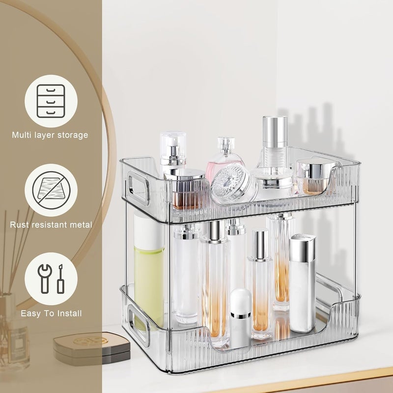 VARNI HOUSE MART 2-Tier Makeup Desk Organizer - Acrylic Bathroom Countertop Clear Cosmetic Perfume Organizer Vanity Bedroom Storage Tray Kitchen Spice Shelf Snack Mug Holder Acrylic Transparent Clear - Image 5