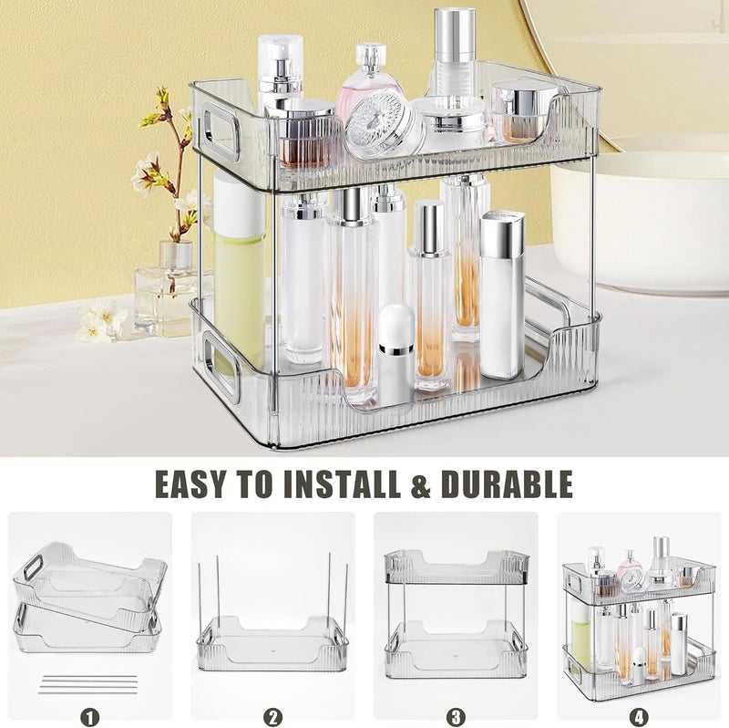 VARNI HOUSE MART 2-Tier Makeup Desk Organizer - Acrylic Bathroom Countertop Clear Cosmetic Perfume Organizer Vanity Bedroom Storage Tray Kitchen Spice Shelf Snack Mug Holder Acrylic Transparent Clear - Image 3