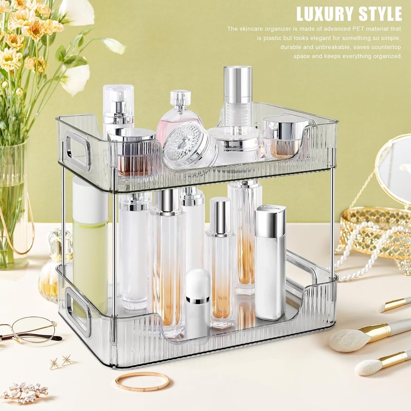 VARNI HOUSE MART 2-Tier Makeup Desk Organizer - Acrylic Bathroom Countertop Clear Cosmetic Perfume Organizer Vanity Bedroom Storage Tray Kitchen Spice Shelf Snack Mug Holder Acrylic Transparent Clear - Image 4